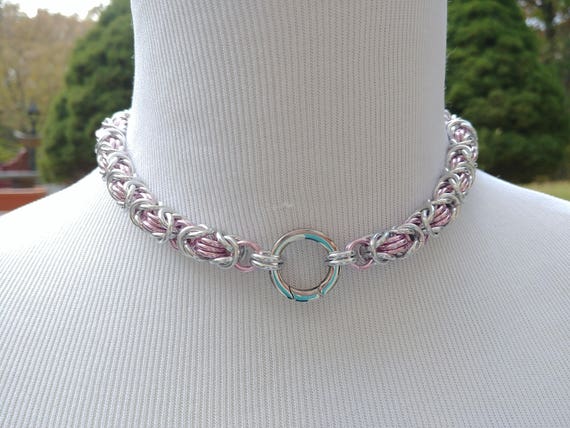24/7 Wear BDSM Discreet Day Collar, Submissive Slave Collar, DDLG, Chainmaille Collar with Color Options, Non-Locking Stainless O Ring Clasp