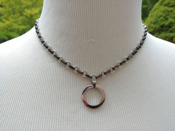 24/7 Wear Discreet Symbolic O Ring Day Collar Necklace, BDSM Submissive Slave Collar, Stainless Steel With Hematite