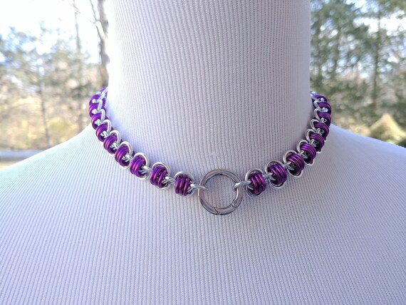 24/7 Wear BDSM Discreet Day Collar, Submissive Slave Collar, DDLG, Chainmaille Collar with Color Options, Non-Locking Stainless O Ring Clasp