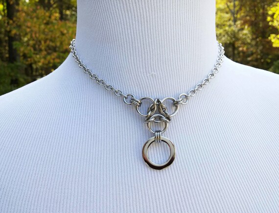24/7 Wear Discreet Symbolic O Ring Day Collar Necklace, BDSM Submissive Slave Collar, DDLG, Stainless Steel Chain/Maille Collar