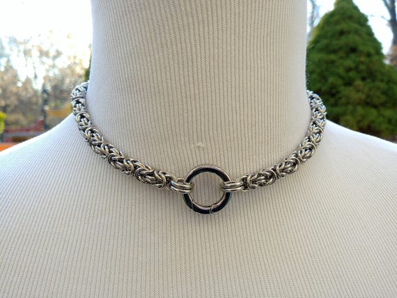 24/7 Wear BDSM Discreet Day Collar, Submissive Slave Collar, DDLG, Stainless Stainless Steel Chainmaille and Non-Locking Push Gate Clasp