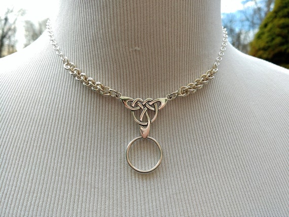 925 Sterling Silver Discreet Day Collar Necklace with Celtic Triquetra Pendant and O Ring, BDSM Jewelry, DDLG