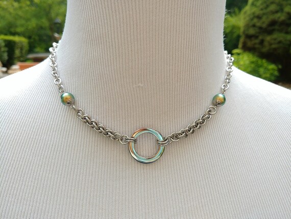 24/7 Wear Discreet Symbolic O Ring Day Collar Necklace with Swarovski Crystal Pearl Color Options, BDSM Submissive Slave Collar, DDLG