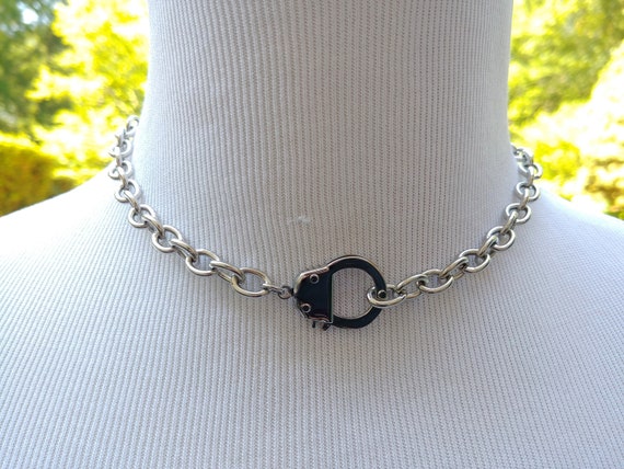 24/7 Wear Stainless Steel Day Collar Necklace with Handcuff Clasp, Kink Collar, BDSM Submissive Slave Collar, DDLG, Handcuff Necklace