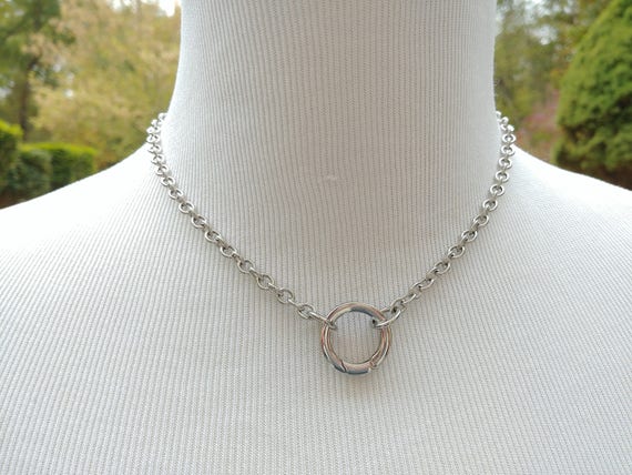 24/7 Wear Discreet Symbolic O Ring Day Collar, BDSM Submissive Slave Collar, Stainless Steel Link Cable Chain and Push Gate Ring Clasp