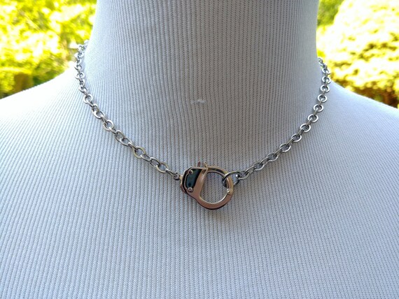 24/7 Wear Stainless Steel Day Collar Necklace with Handcuff Clasp, Kink Collar, BDSM Submissive Slave Collar, DDLG, Handcuff Necklace