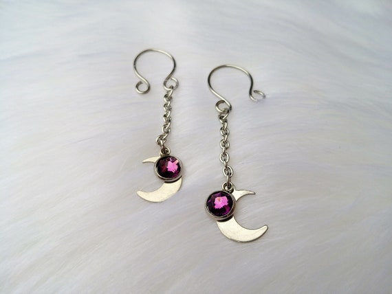 Stainless Steel Non Piercing Nipple Jewelry, Nipple Jewelry with Moon and Customized Swarovski Birthstone Crystal, Intimate Jewelry