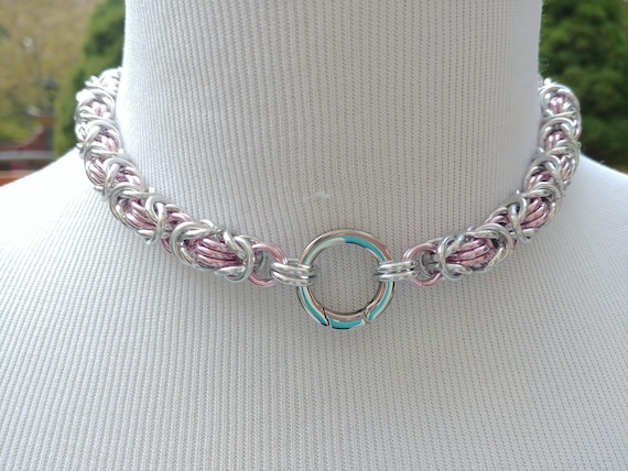 24/7 Wear BDSM Discreet Day Collar, Submissive Slave Collar, DDLG, Chainmaille Collar with Color Options, Non-Locking Stainless O Ring Clasp