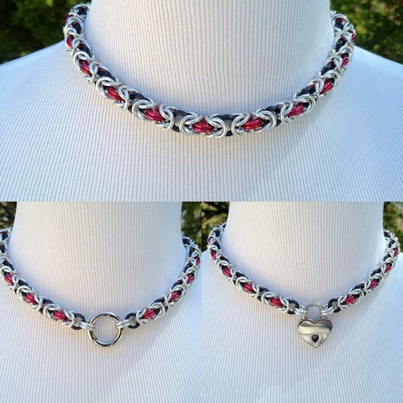 Dual Color BDSM Discreet Day Collar, Submissive Slave Collar, DDLG, Convertible Chainmaille Collar, Choose 2 Colors, Can Be Worn 3 Ways