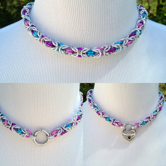 Multi Color BDSM Discreet Day Collar, Submissive Slave Collar, DDLG, Convertible Chainmaille Collar, Choose Your Colors, Can Be Worn 3 Ways