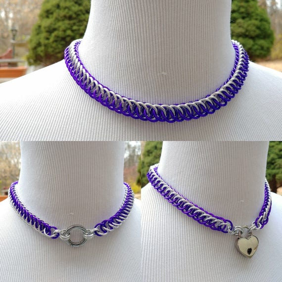 BDSM Discreet Day Collar, Submissive Locking Slave Collar, DDLG, Convertible Chainmaille Collar with Color Options, Can Be Worn 3 Ways