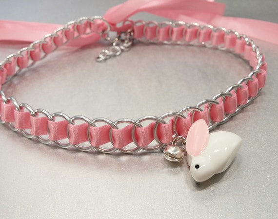 Discreet Ribbon Maille Submissive Bunny Day Collar, Pet Play, Baby Girl, Daddy's Girl, DDlg, BDSM Collar