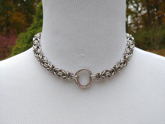 24/7 Wear BDSM Discreet Day Collar, Submissive Slave Collar, DDLG, Stainless Stainless Steel Chainmaille and Non-Locking Push Gate Clasp
