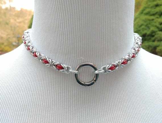 24/7 Wear BDSM Discreet Day Collar, Submissive Slave Collar, DDLG, Chainmaille Collar with Color Options, Non-Locking Stainless O Ring Clasp