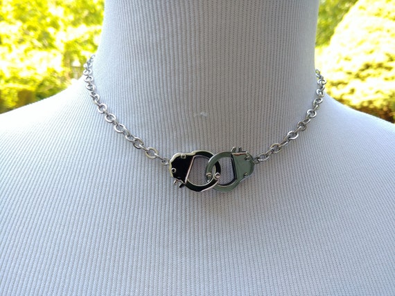 24/7 Wear Stainless Steel Day Collar Necklace with Handcuff Clasps, Kink Collar, BDSM Submissive Slave Collar, DDLG, Handcuff Necklace