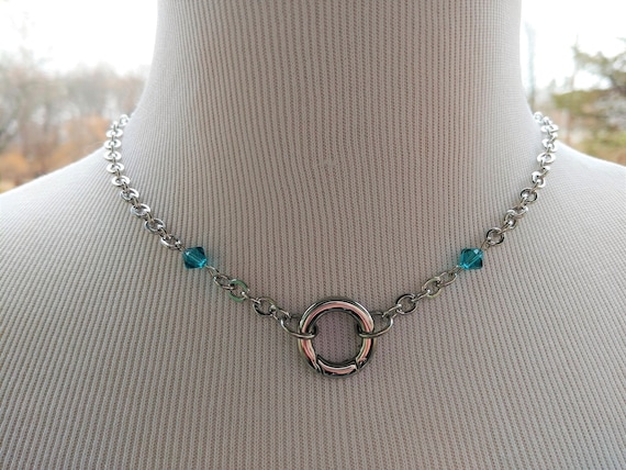 Discreet Symbolic O Ring Day Collar Necklace With Swarovski Crystals 9 Colors Available, BDSM Submissive Jewelry, DDLG, Non Locking O Clasp