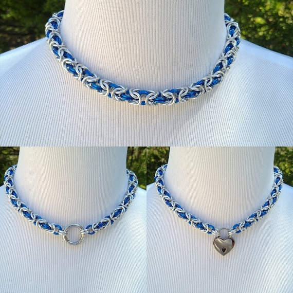 BDSM Discreet Day Collar, Submissive Locking Slave Collar, DDLG, Convertible Chainmaille Collar with One Color, Can Be Worn 3 Ways