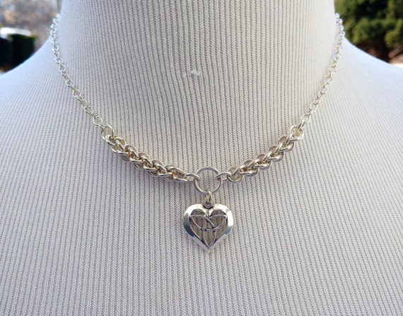 925 Sterling Silver Discreet Symbolic Day Collar Necklace with Celtic Heart, BDSM Submissive Slave Collar, DDLG