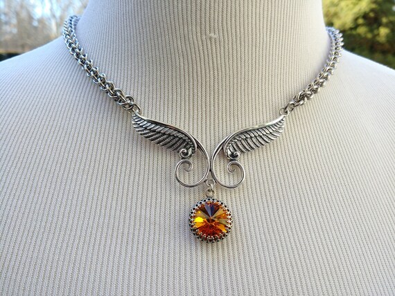 Personalized Birthstone 24/7 Wear Discreet Symbolic O Ring Day Collar with Angel Wings, DDLG, Submissive Slave Collar