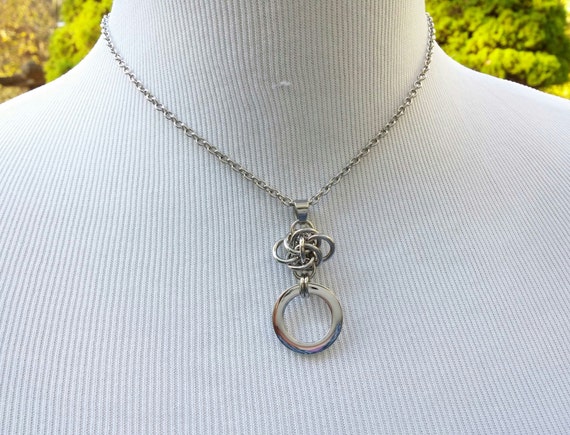 24/7 Wear Discreet Symbolic O Ring Day Collar Necklace, BDSM Submissive Collar, DDLG, Stainless Steel Petite Cable Chain Necklace