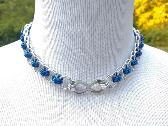 BDSM Discreet Infinity Day Collar, Submissive Slave Collar, DDLG, Chainmaille Collar, Color and Clasp Options Available