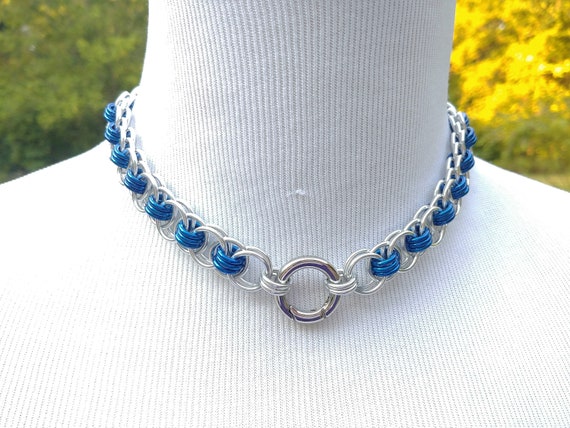 24/7 Wear BDSM Discreet Day Collar, Submissive Slave Collar, DDLG, Chainmaille Collar with Color Options, Non-Locking Stainless O Ring Clasp