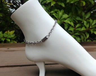 Stainless Steel Submissive Locking Anklet, Chain Anklet, Ankle Collar, BDSM Anklet, Kink and Fetish Jewelry, Hex Lock  Anklet