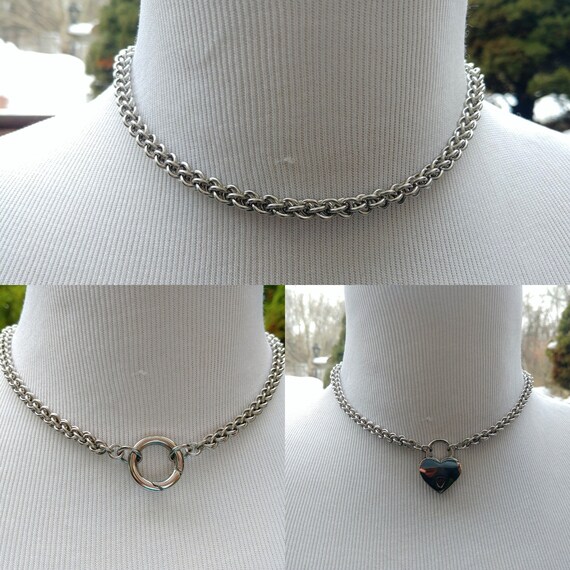 BDSM Discreet Day Collar, Submissive Locking Slave Collar, DDLG, Stainless Steel Convertible Chainmaille Collar, Can Be Worn 3 Ways