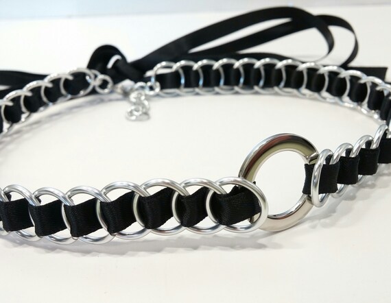 Ribbon Maille Discreet BDSM Day Collar Choker, Submissive O Ring Collar, Many Colors Available