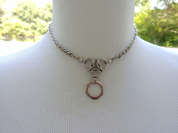 24/7 Wear Discreet Symbolic O Ring Day Collar Necklace, BDSM Submissive Slave Collar, DDLG, Stainless Steel Chain/Maille Collar