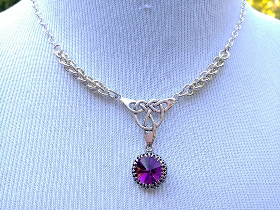 925 Sterling Silver Discreet Day Collar Necklace with Celtic Pendant and Personalized Swarovski Birthstone Crystal, BDSM Jewelry, DDLG