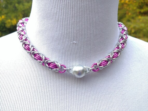 24/7 Wear BDSM Discreet Locking Day Collar, Submissive Slave Collar, DDLG, Chainmaille Collar with Color Options, Locking Collar