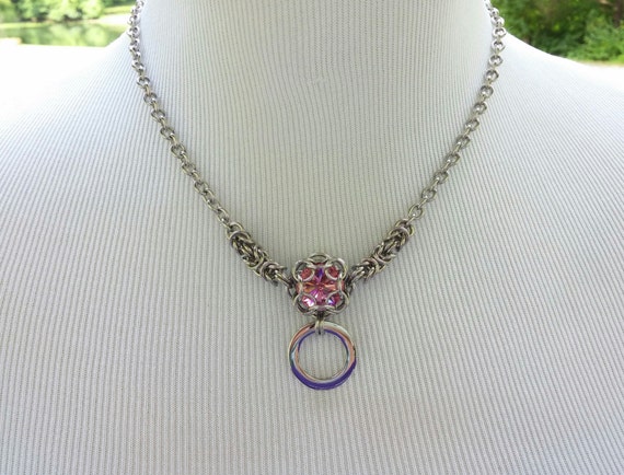 24/7 Wear Discreet Symbolic O Ring Day Collar Necklace with Personalized Swarovski Birthstone Crystal, BDSM Submissive Slave Collar, DDLG