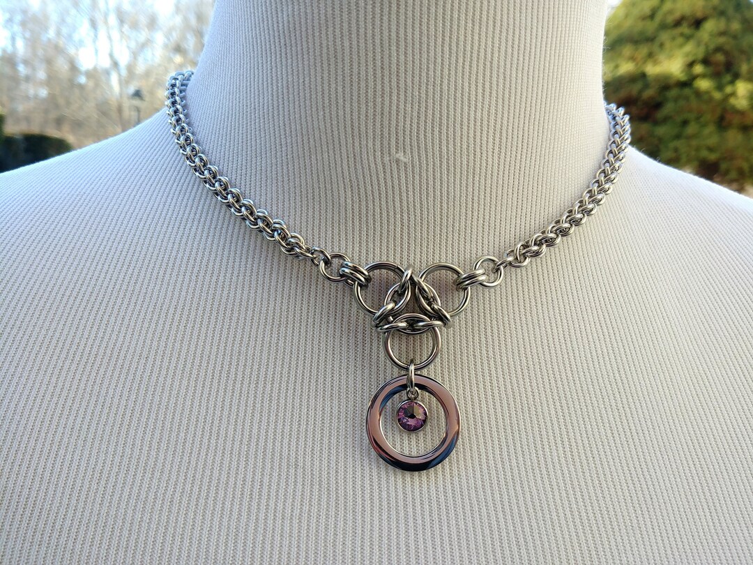 Discreet Symbolic O Ring Day Collar With Hex Lock Option and Swarovski