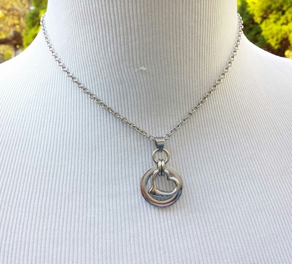 24/7 Wear Discreet Symbolic O Ring and Heart Day Collar Necklace, BDSM Submissive Collar, DDLG, Petite Stainless Steel Cable Chain