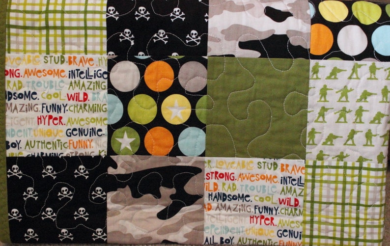 Military Baby Quilt Play Mat Bedding Boy Blanket Shower Gift Toddler Quil