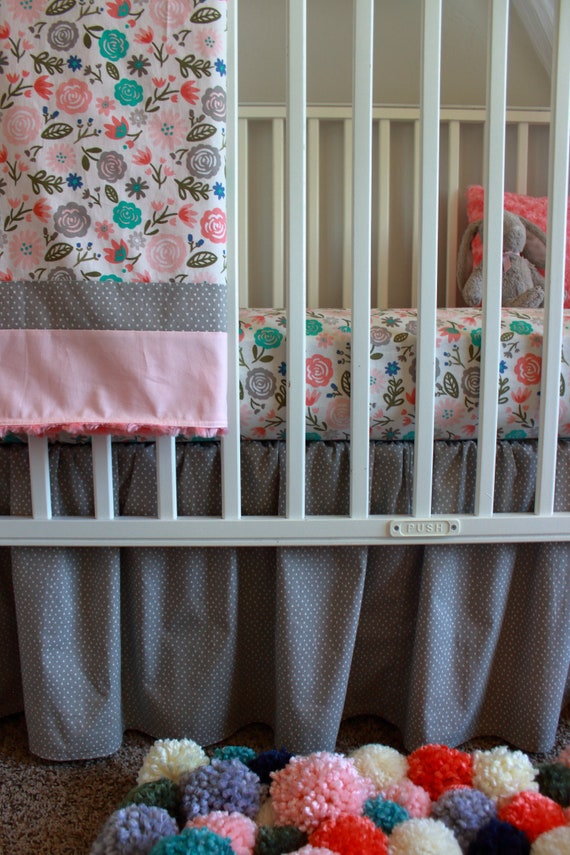Audrey Floral Crib Bedding Mini Floral Crib Set Coral Floral