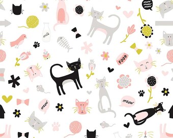 Cat Crib Sheet/ Cat Baby Bedding/ Kitten Nursery/ Cat Themed Nursery/ Baby Girl Bedding/ Fitted Crib Sheet/ Animal Crib Sheet/ Baby Girl