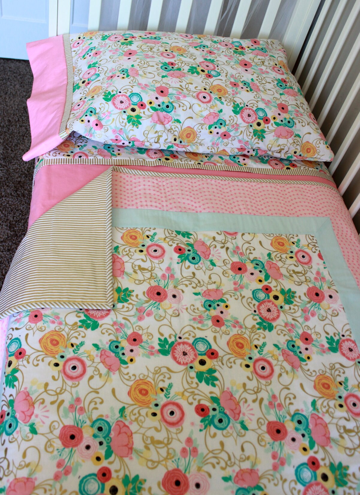 Modern Floral Crib Bedding/ Floral Crib Set/ Floral Nursery/ Etsy