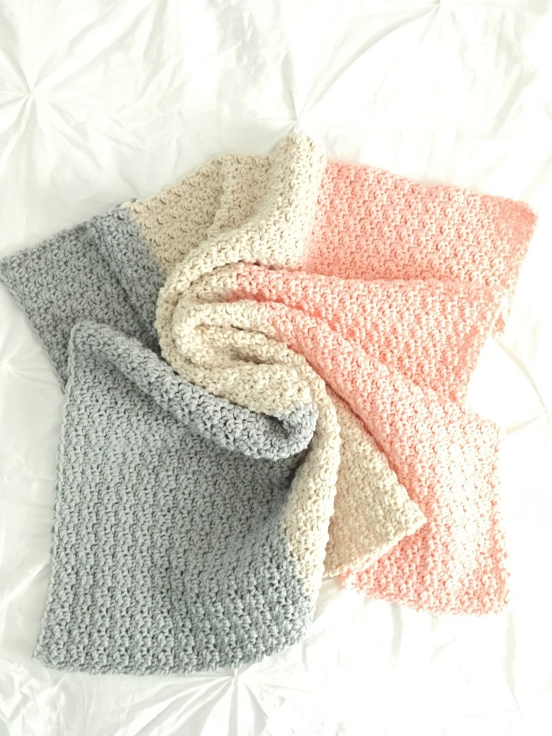 Modern Crochet Baby Blanket for Girls in Pink Grey and Linen | Etsy