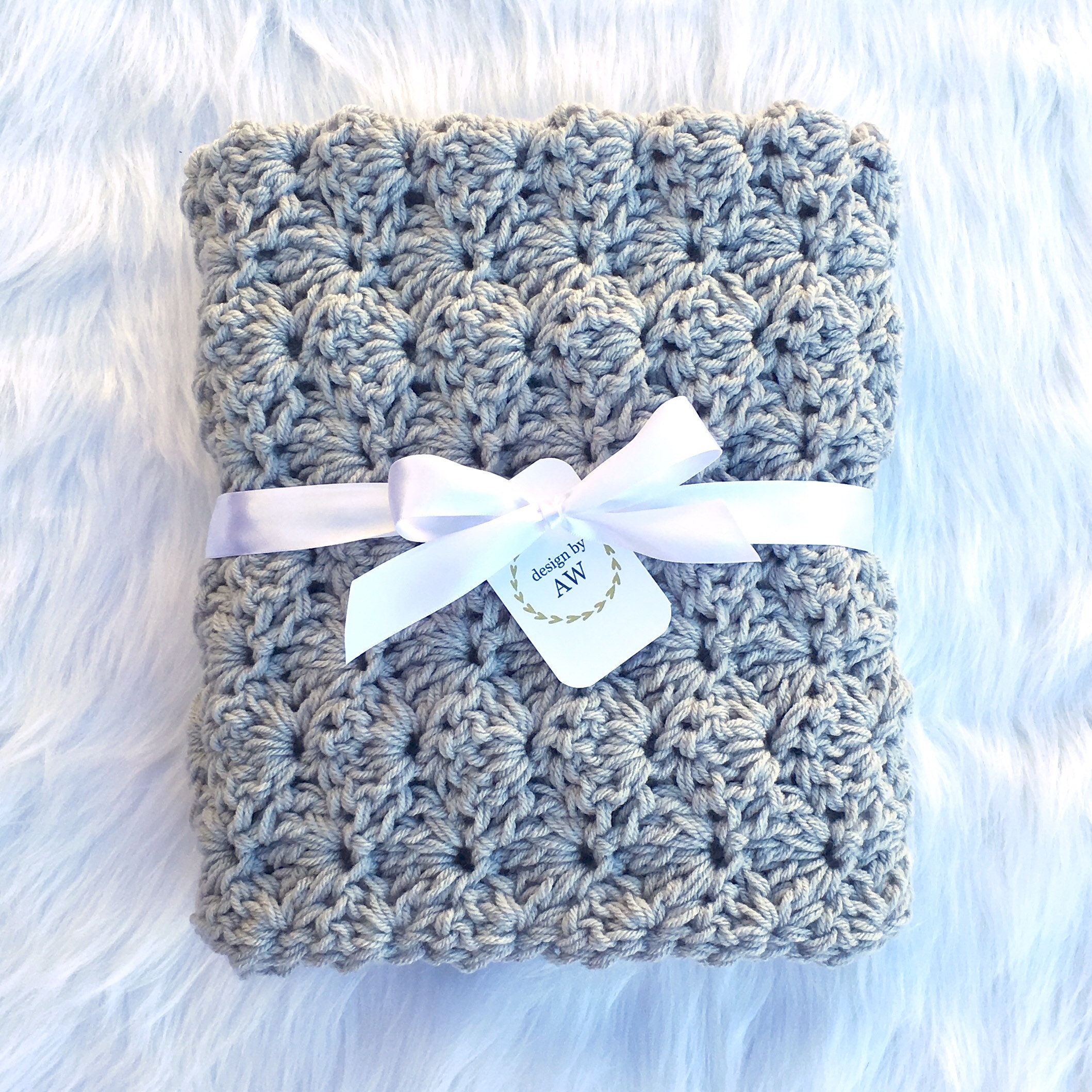 Crochet Baby Blanket Pattern Easy Shell Stitch Chunky Etsy