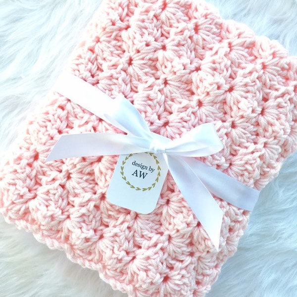 Crochet Baby Blanket - Baby Girl - Baby Boy - Baby Blanket Crochet - Pink Baby Afghan Blanket - Baby Shower Gift - Grey, White, Pink, Linen