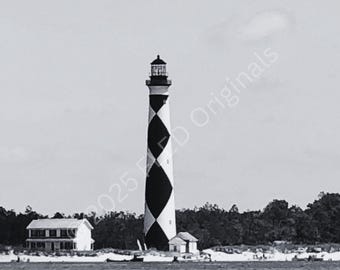 Black and White Lighthouse Photography Print | Coastal Wall Art (Digital Download)