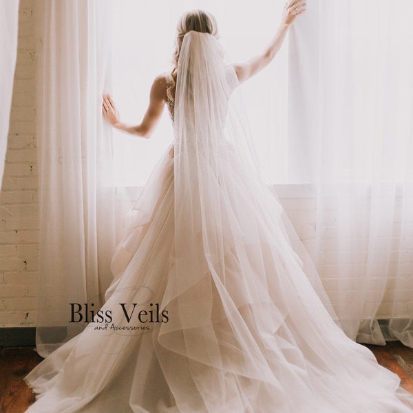 Chapel Length Wedding Veil - One Layer Veil with Pencil Edge - Available in 9 Lengths and 6 Colors! Fast Shipping!