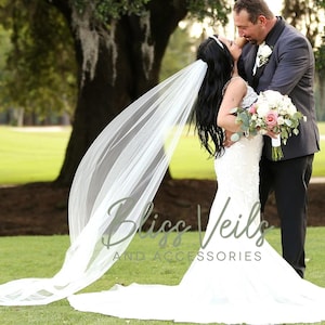 Sheer Minimalist Wedding Veil Soft Tulle One Tier Veil Fingertip to Cathedral Length Classic Simple Bridal Look Lightweight and Elegant