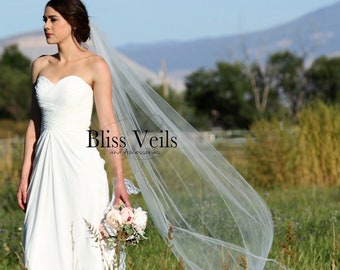 Simple Minimal Sheer Veil, Pencil Edge Veil, Long Wedding Veil, Fingertip Veil, Soft White Veil, Ivory Bridal Veil, Champagne Veil