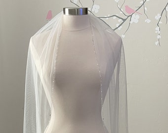 Beaded Wedding Veil, Crystal Bridal Veil, Rhinestone Veil,  Light Ivory Veil, Fingertip Length Veil