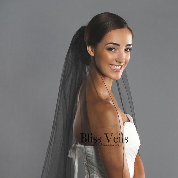 Black Wedding Veil, Modern Veil, Fingertip Veil, Cathedral Veil, Simple Veil, Chapel Veil