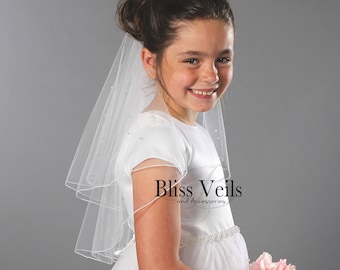 Communion Veil 2 Tier girls veil White Ivory #communion veil  Diamante CROSS 