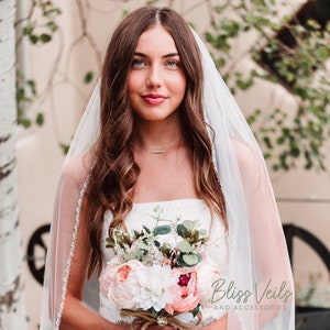 Pearl & Crystal Beaded Wedding Veil: Fingertip or Cathedral Length